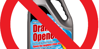 Bottle of drain cleaner crossed out | S&J Plumbing & Gasfitting